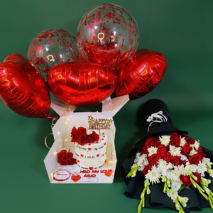Birthday Celebration Combo - Cake, Roses & Balloons