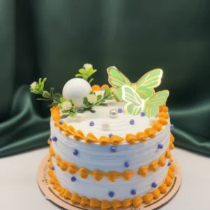 Bento Butterfly Cake — White & Gold with Green Butterfly Topper